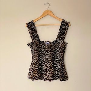 Ganni Smocked Leopard Animal Print Tank Size L/44